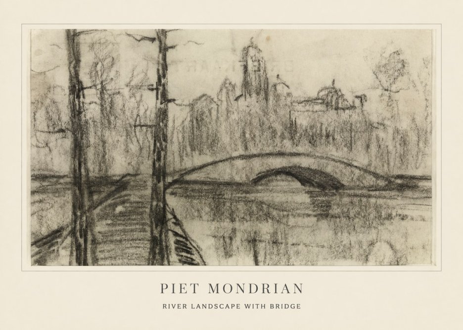 Piet Mondrian River Landscape with Bridge No4 - Affiche