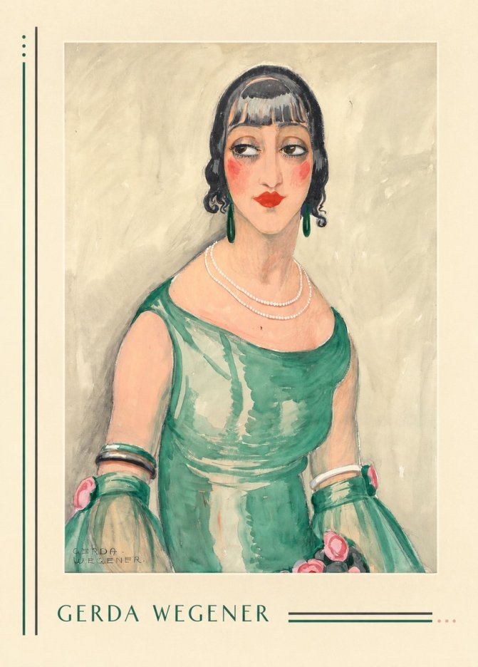 Gerda Wegener Portrait of a Woman in Green Dress No6 - Affiche