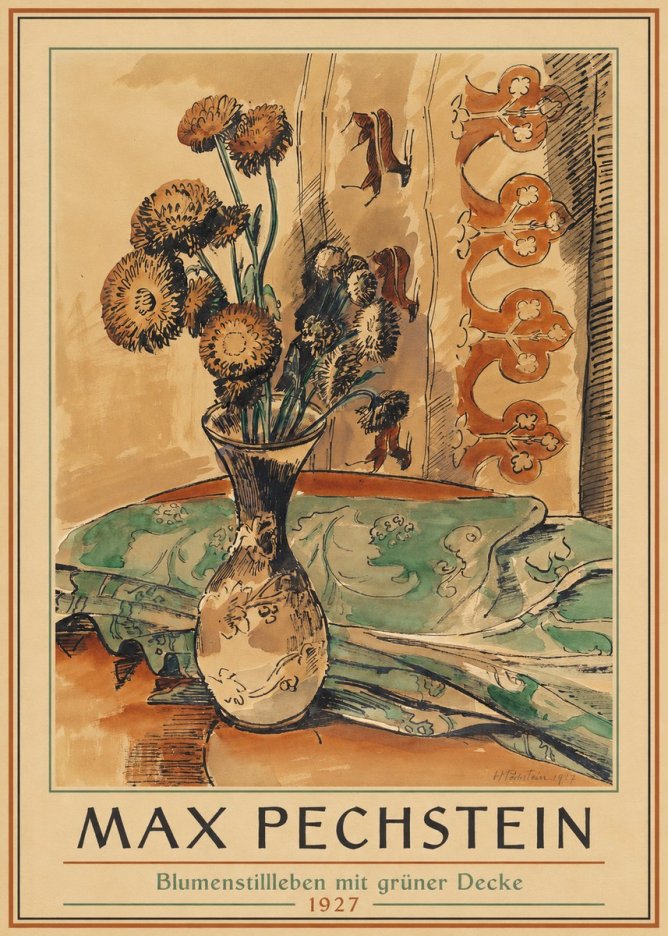 Max Pechstein Blumenstillleben Mit Grüner Decke No1 - Affiche
