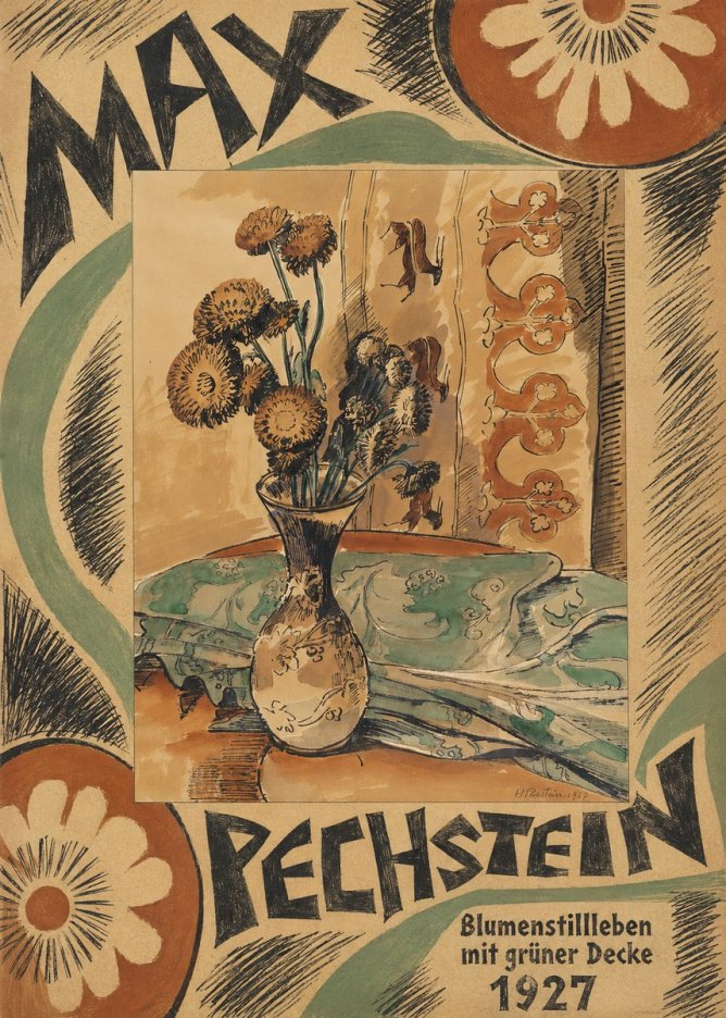 Max Pechstein Blumenstillleben Mit Grüner Decke No6 - Affiche