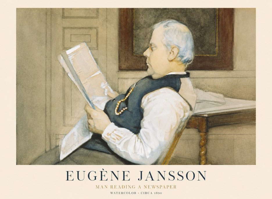 Eugène Jansson Man Reading a Newspaper No1 - Affiche