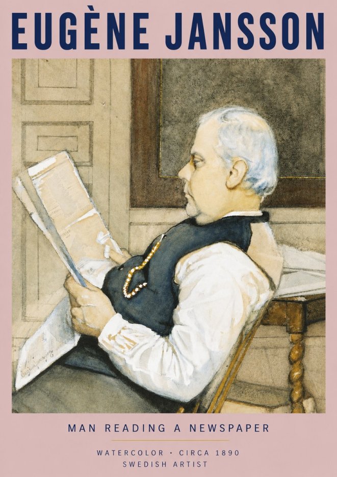 Eugène Jansson Man Reading a Newspaper No3 - Affiche