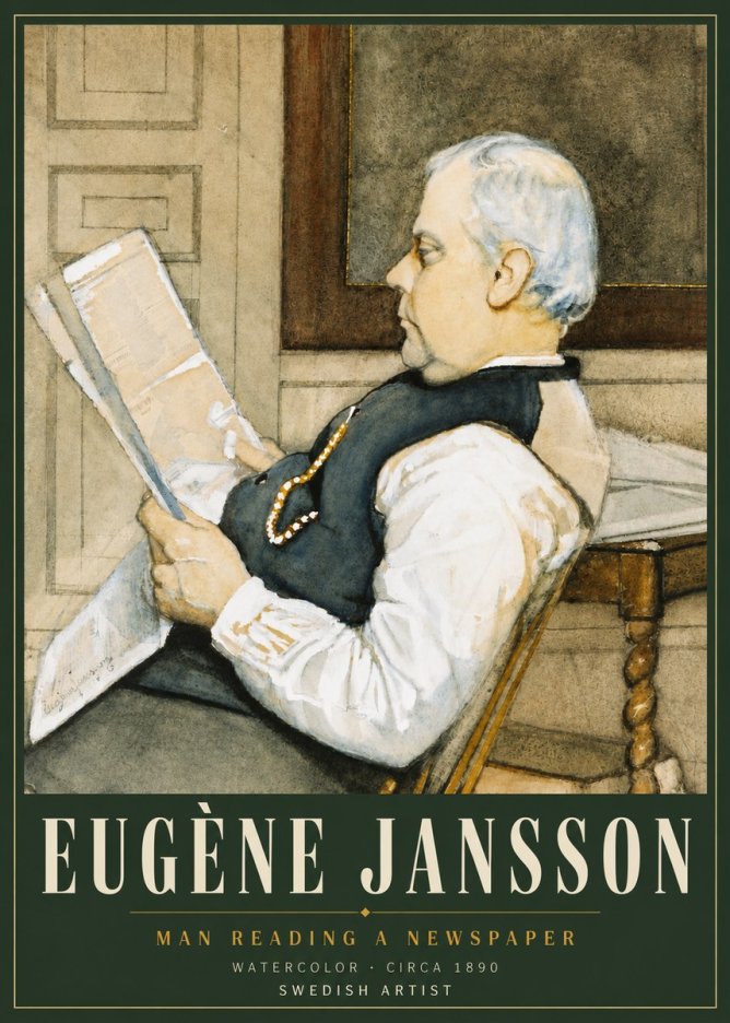 Eugène Jansson Man Reading a Newspaper No4 - Affiche