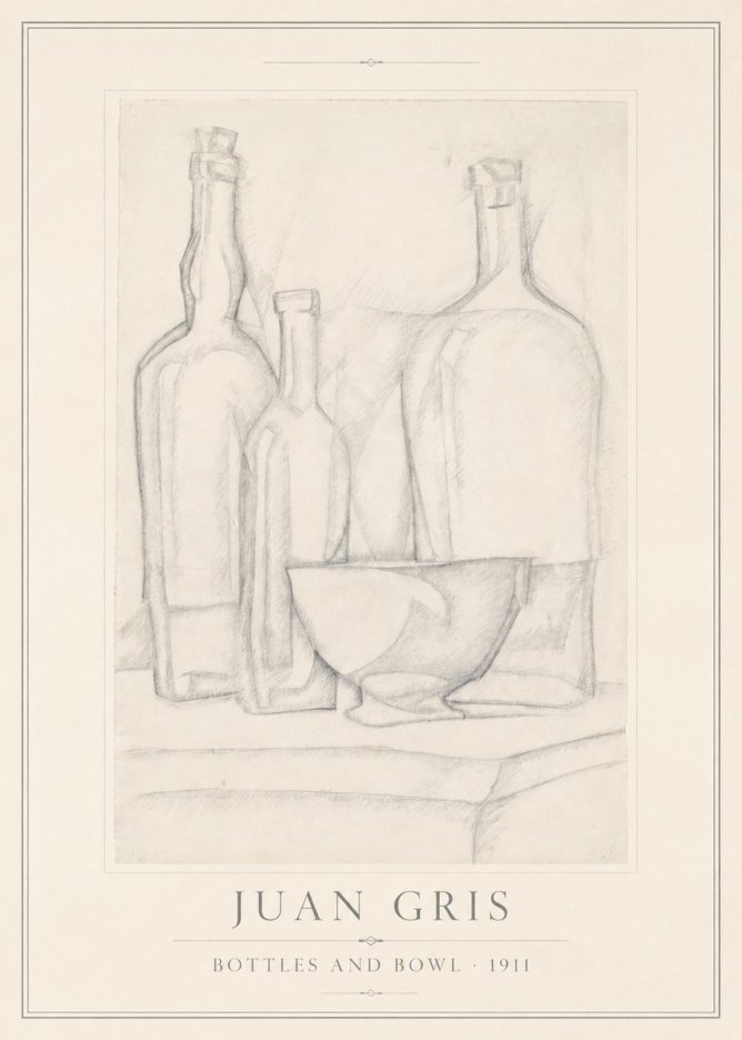 Juan Gris Bottles and Bowl No1 - Affiche