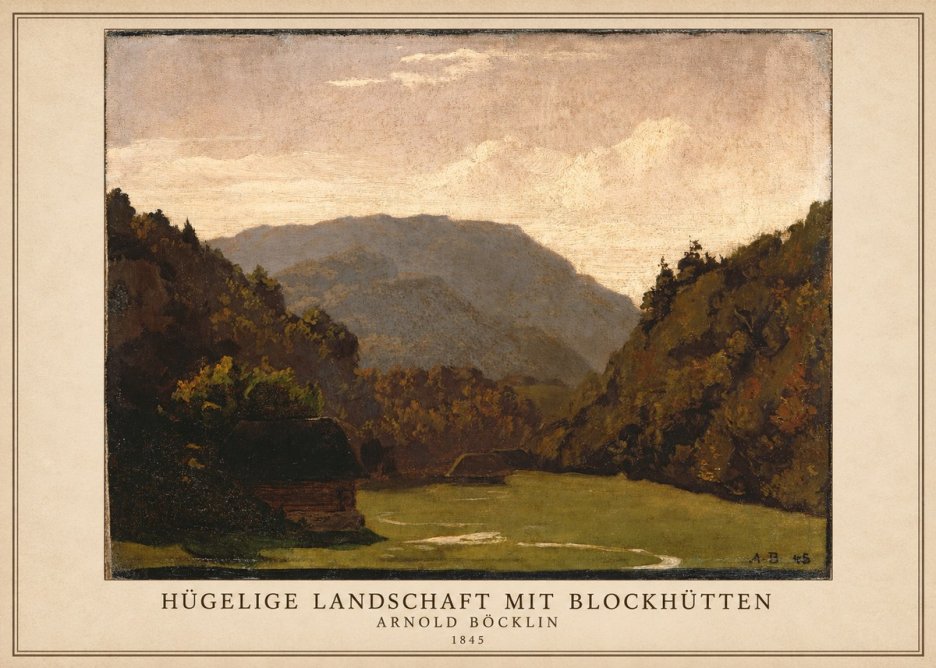 Arnold Böcklin Hügelige Landschaft Mit Blockhütten No1 - Affiche