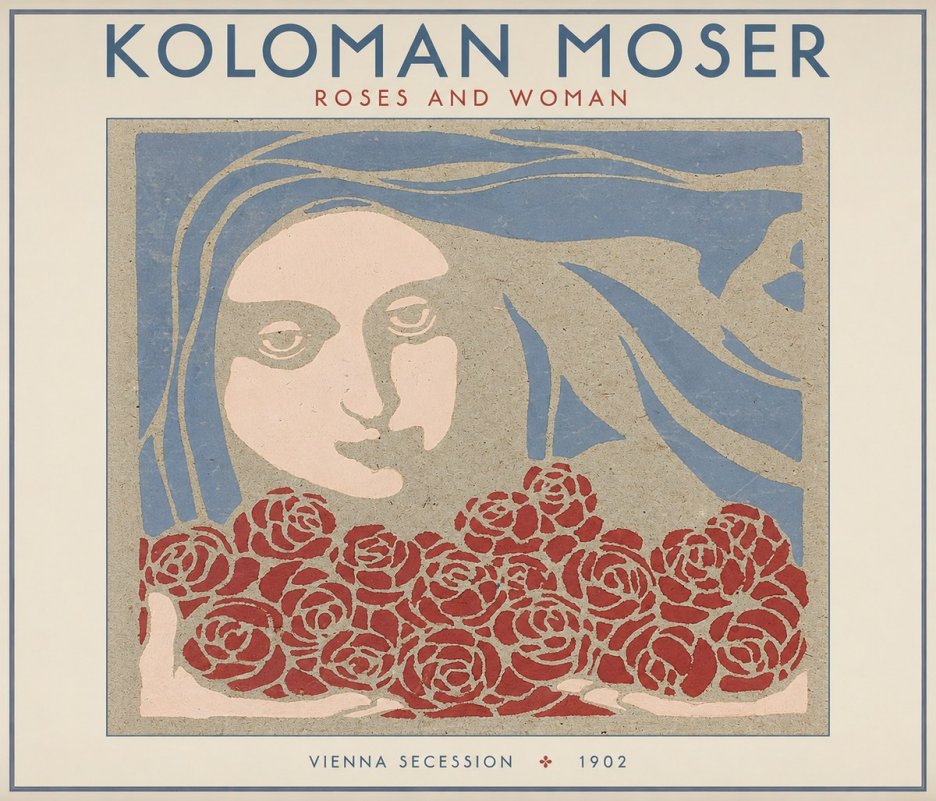 Koloman Moser Roses and Woman No1 - Affiche