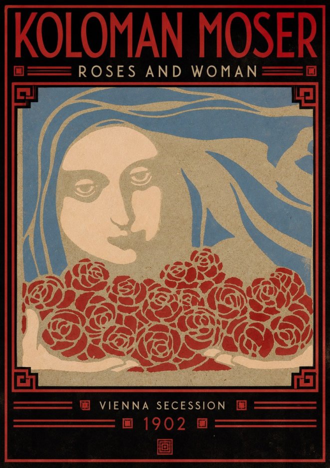 Koloman Moser Roses and Woman No5 - Affiche