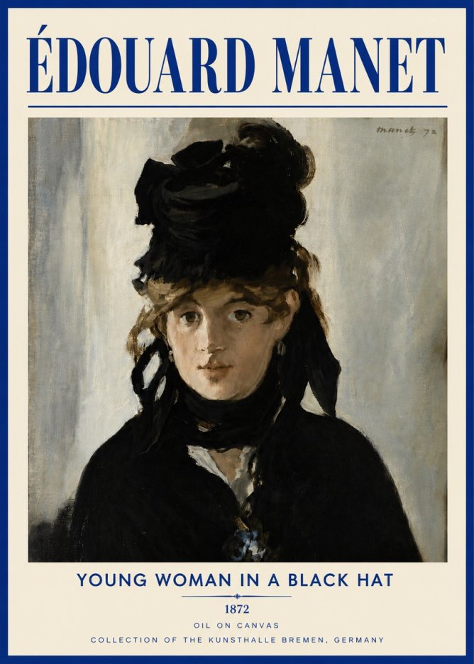 Édouard Manet Young Woman in a Black Hat I No5 - Affiche