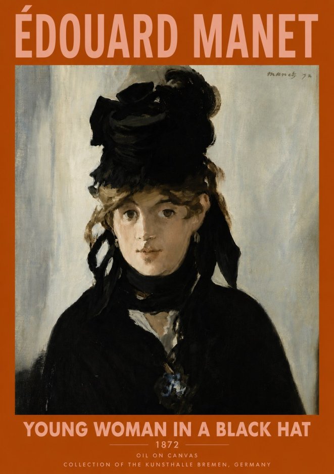 Édouard Manet Young Woman in a Black Hat I No6 - Affiche