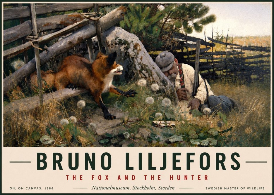Bruno Liljefors The Fox and the Hunter No2 - Affiche