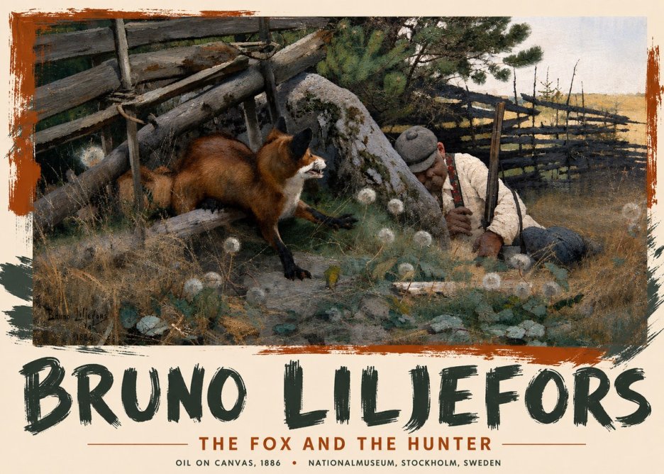 Bruno Liljefors The Fox and the Hunter No3 - Affiche