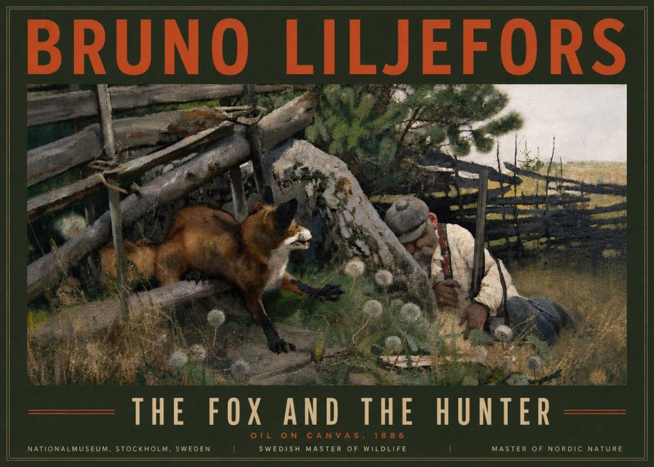 Bruno Liljefors The Fox and the Hunter No6 - Affiche