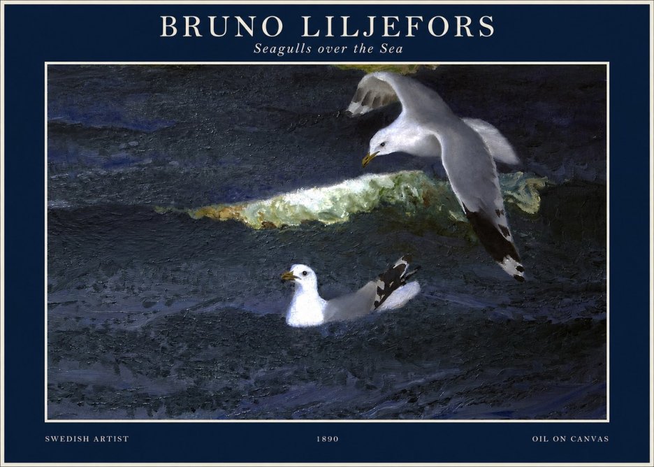 Bruno Liljefors Seagulls over the Sea No1 - Affiche