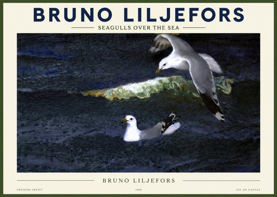 Bruno Liljefors Seagulls over the Sea No2 - Affiche