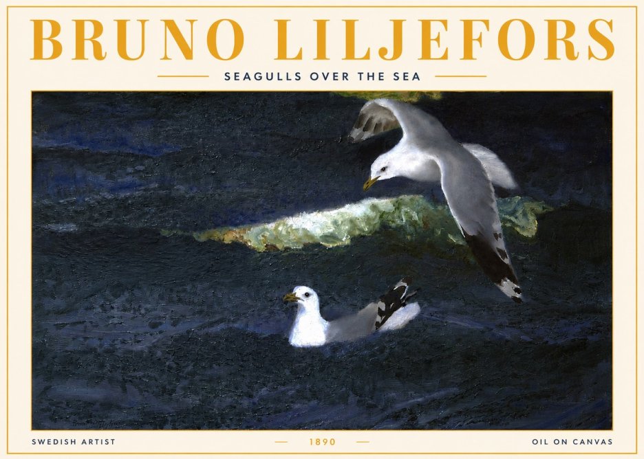 Bruno Liljefors Seagulls over the Sea No3 - Affiche