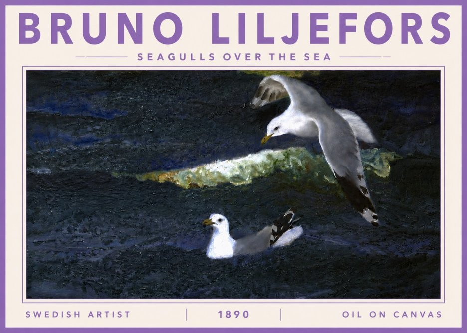 Bruno Liljefors Seagulls over the Sea No5 - Affiche