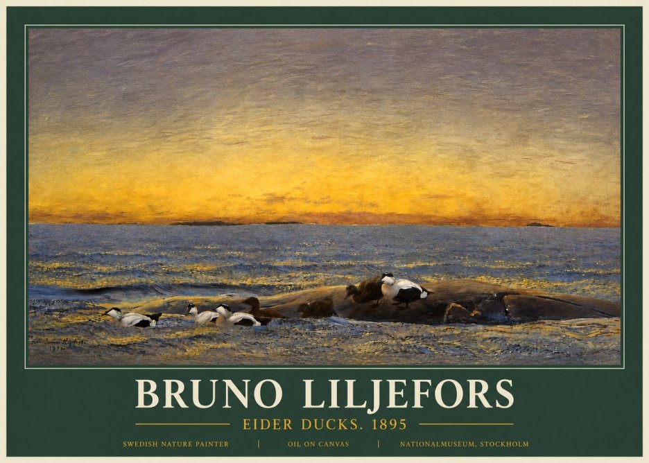 Bruno Liljefors Eider Ducks. 1895 No3 - Affiche