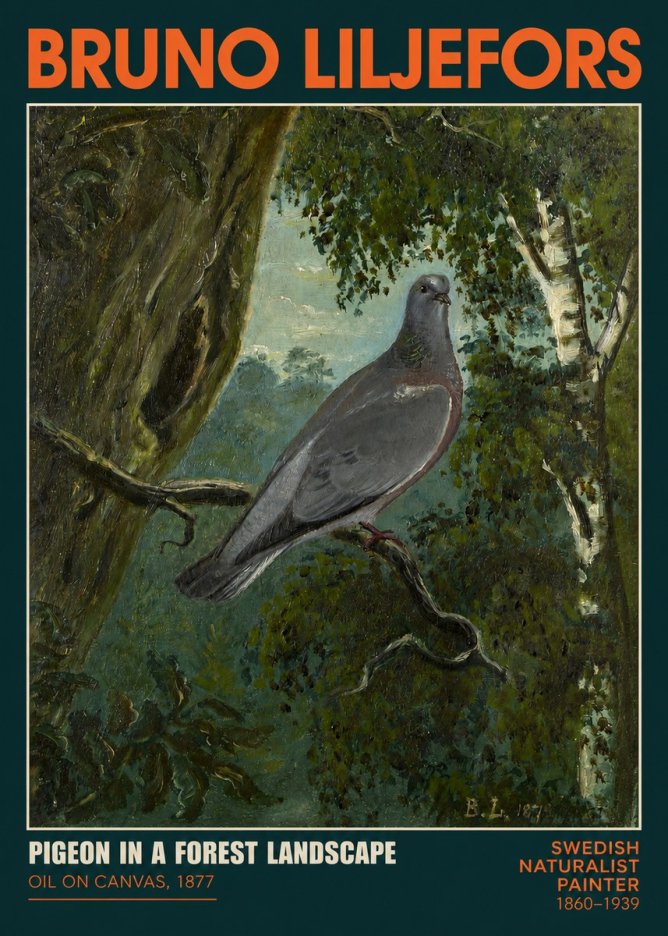 Bruno Liljefors Pigeon in a Forest Landscape No2 - Affiche