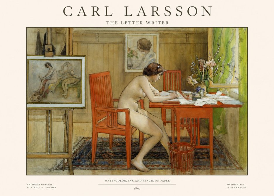 Carl Larsson Interior with a Nude Writing No4 - Affiche
