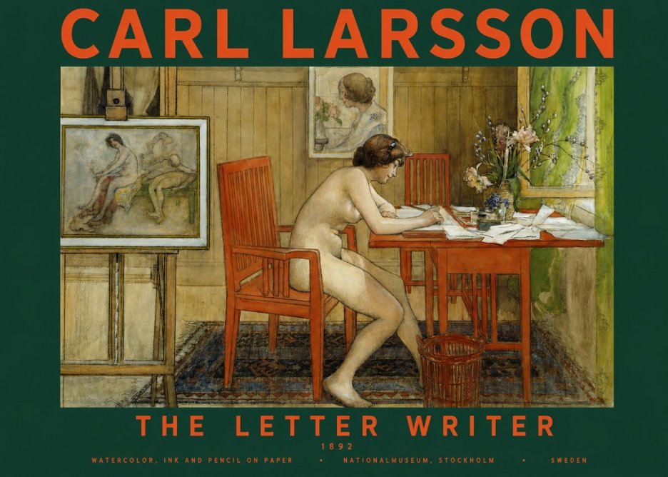 Carl Larsson Interior with a Nude Writing No5 - Affiche