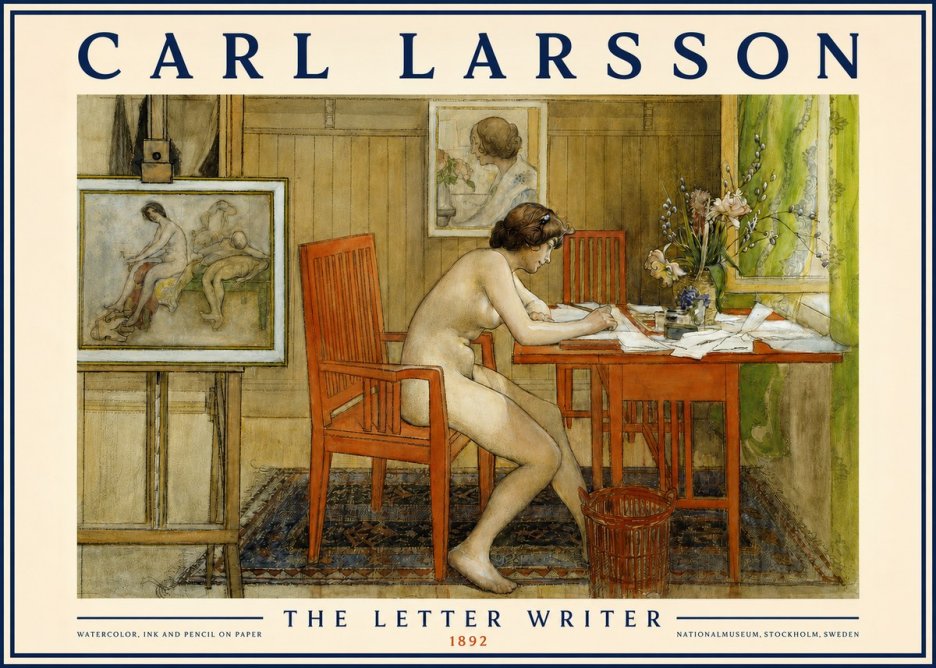 Carl Larsson Interior with a Nude Writing No6 - Affiche