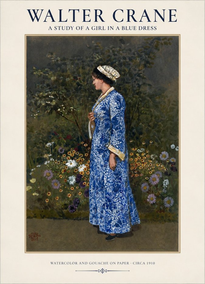 Walter Crane A Study of a Girl in a Blue Dress No1 - Affiche