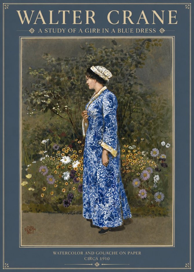 Walter Crane A Study of a Girl in a Blue Dress No2 - Affiche