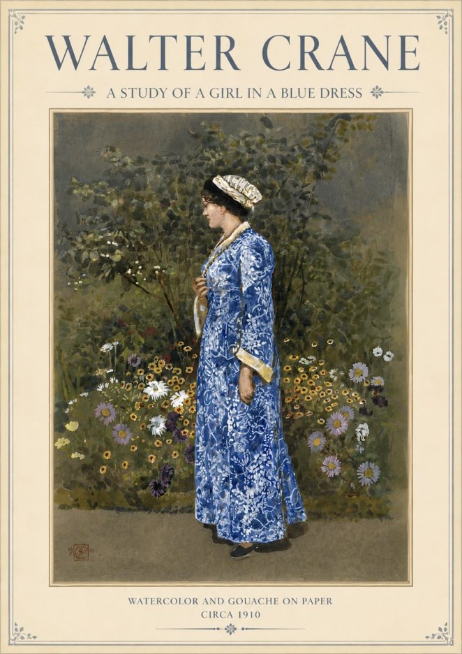 Walter Crane A Study of a Girl in a Blue Dress No3 - Affiche