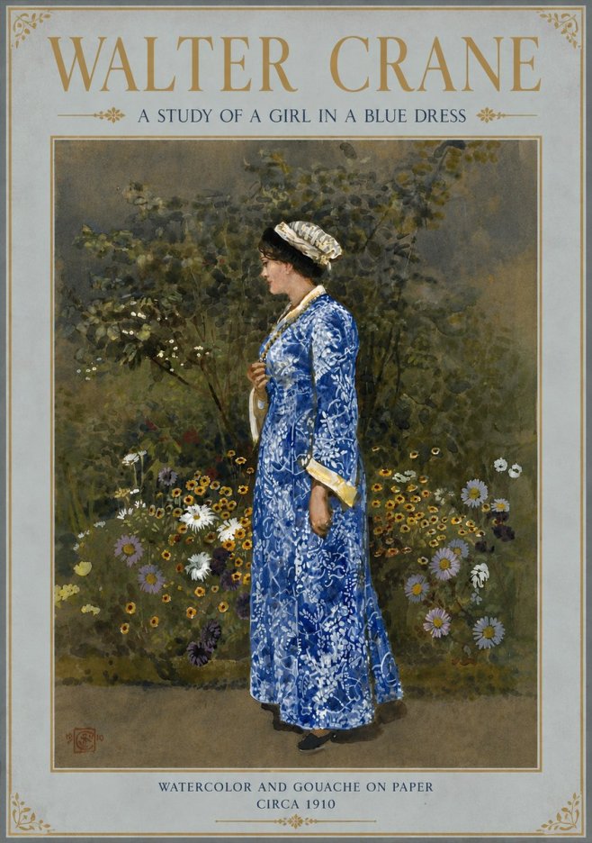 Walter Crane A Study of a Girl in a Blue Dress No6 - Affiche