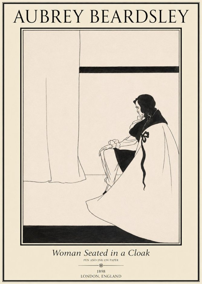 Aubrey Beardsley Woman Seated in a Cloak No1 - Affiche