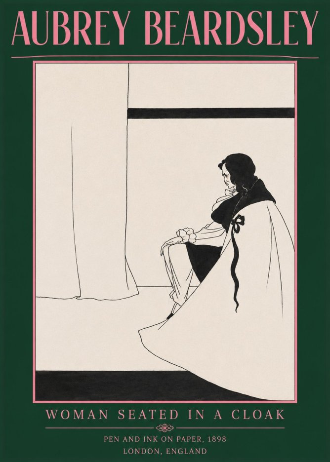 Aubrey Beardsley Woman Seated in a Cloak No2 - Affiche