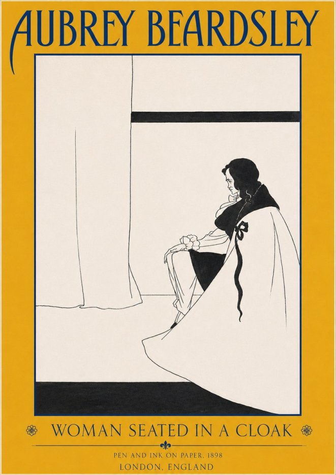 Aubrey Beardsley Woman Seated in a Cloak No3 - Affiche