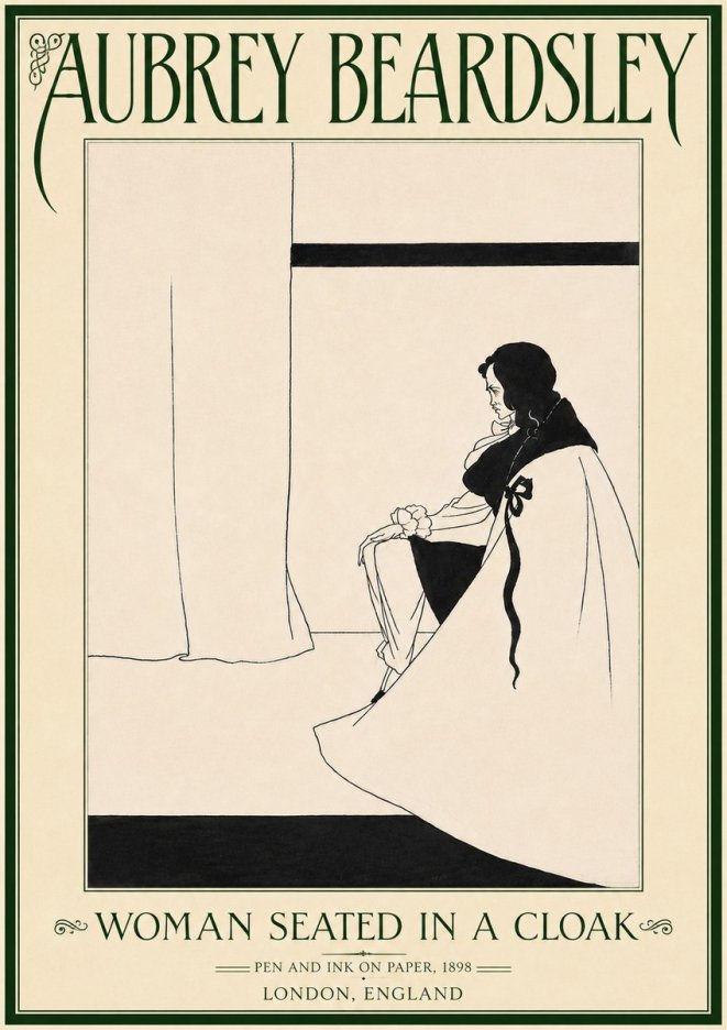 Aubrey Beardsley Woman Seated in a Cloak No6 - Affiche