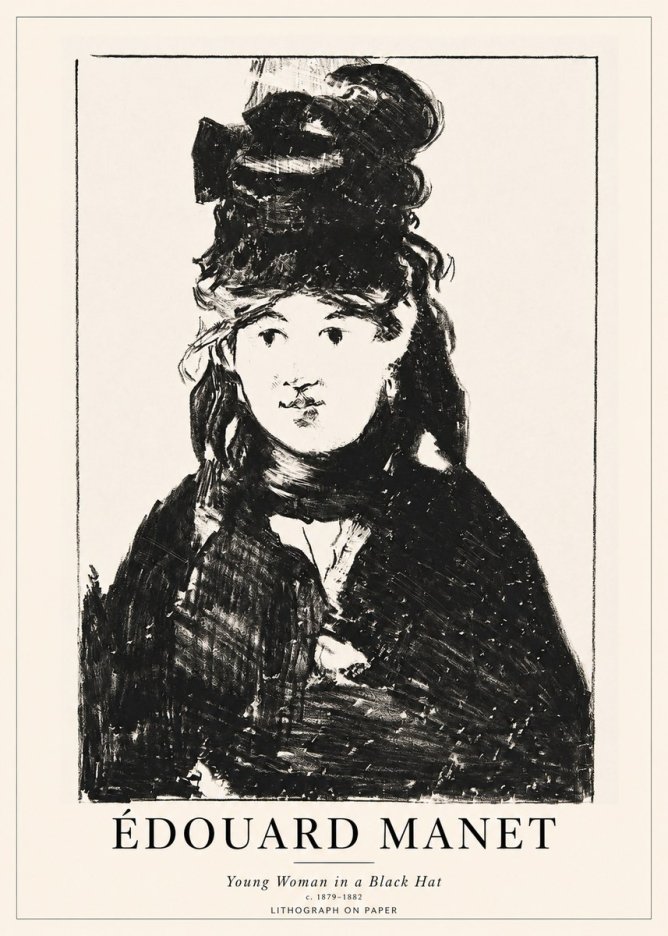 Édouard Manet Young Woman in a Black Hat II No1 - Affiche