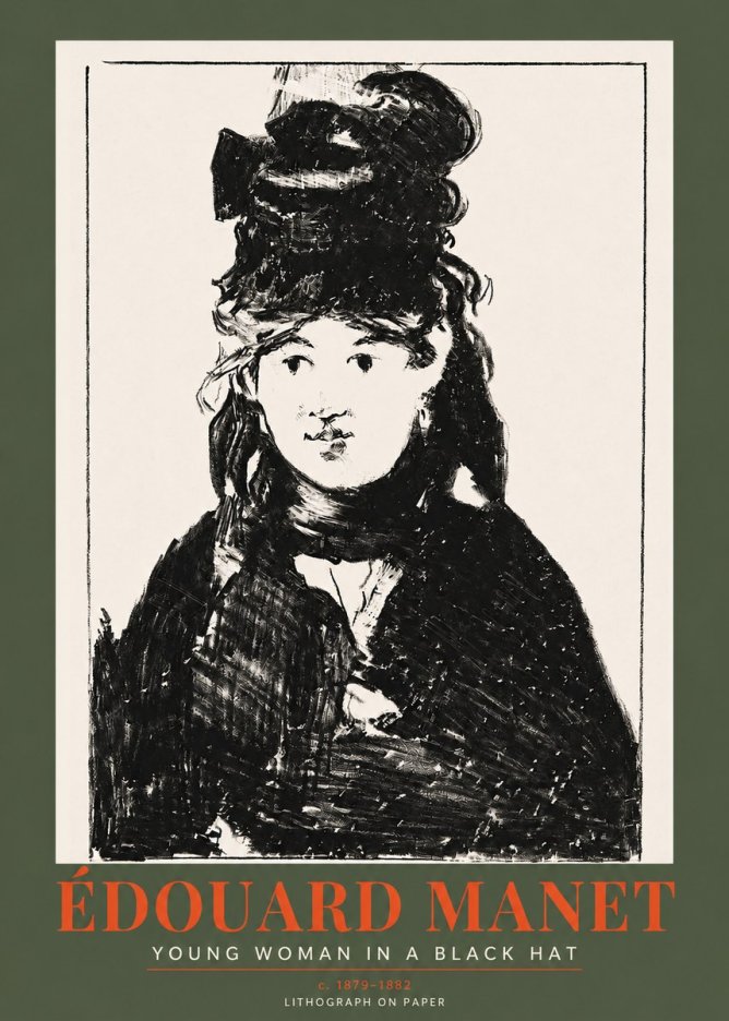 Édouard Manet Young Woman in a Black Hat II No2 - Affiche