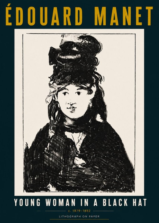Édouard Manet Young Woman in a Black Hat II No5 - Affiche