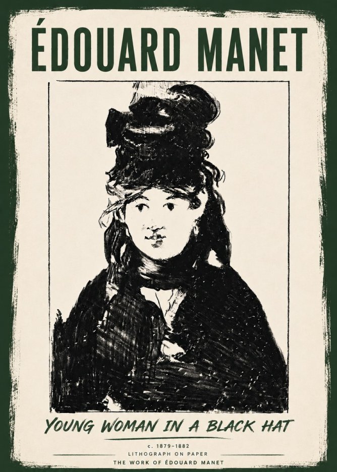Édouard Manet Young Woman in a Black Hat II No6 - Affiche