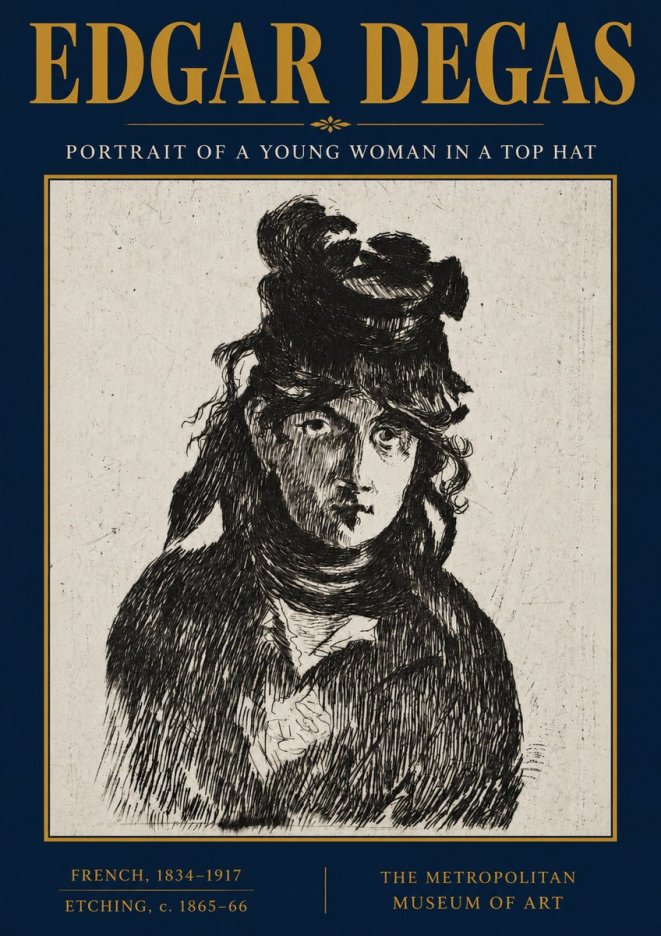 Edgar Degas Portrait of a Young Woman in a Top Hat No3 - Affiche