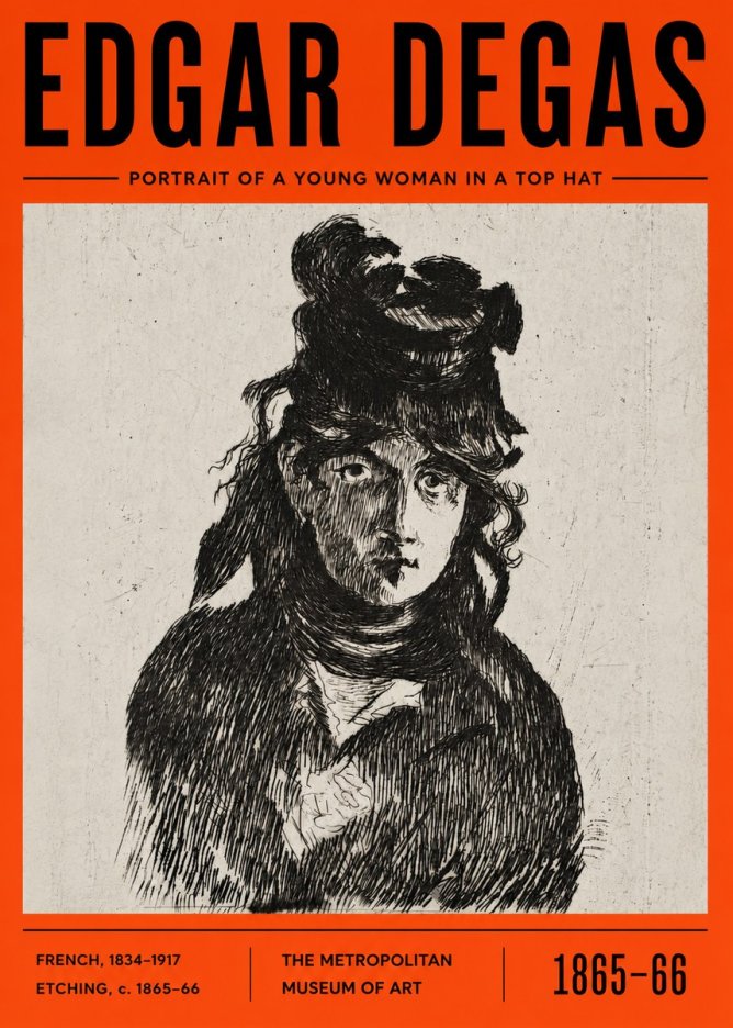 Edgar Degas Portrait of a Young Woman in a Top Hat No6 - Affiche