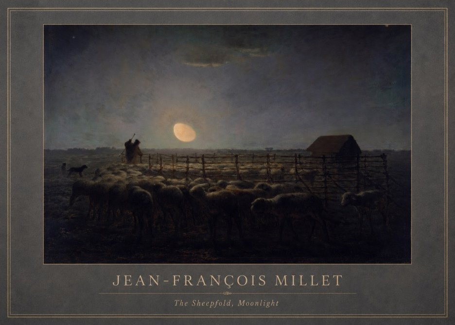 Jean-François Millet The Sheepfold, Moonlight No1 - Affiche