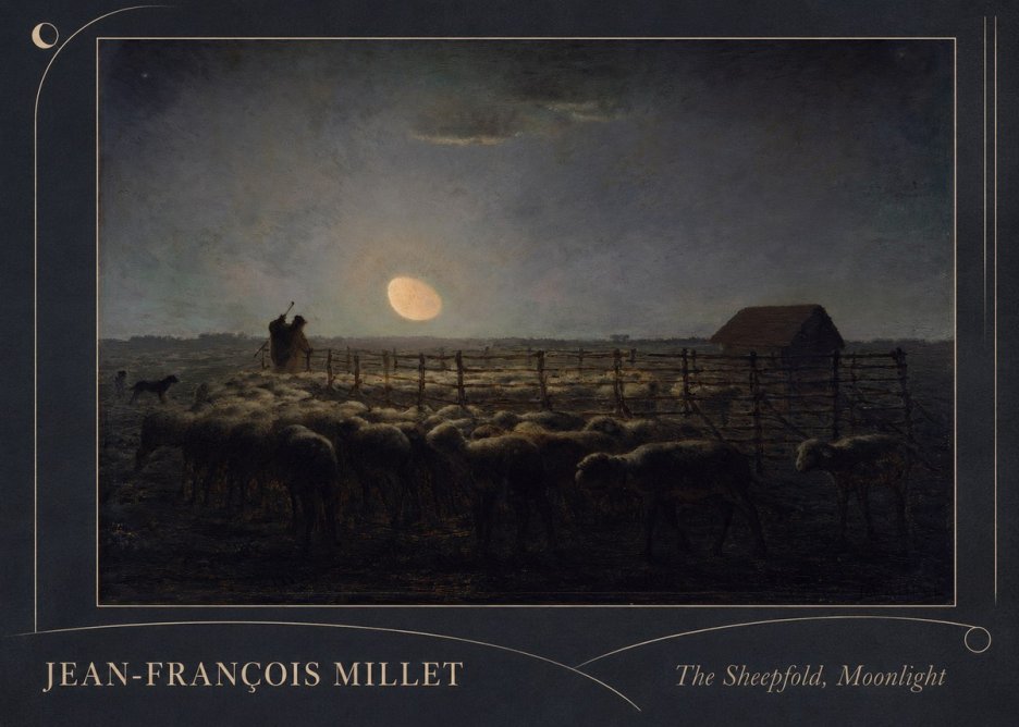 Jean-François Millet The Sheepfold, Moonlight No2 - Affiche