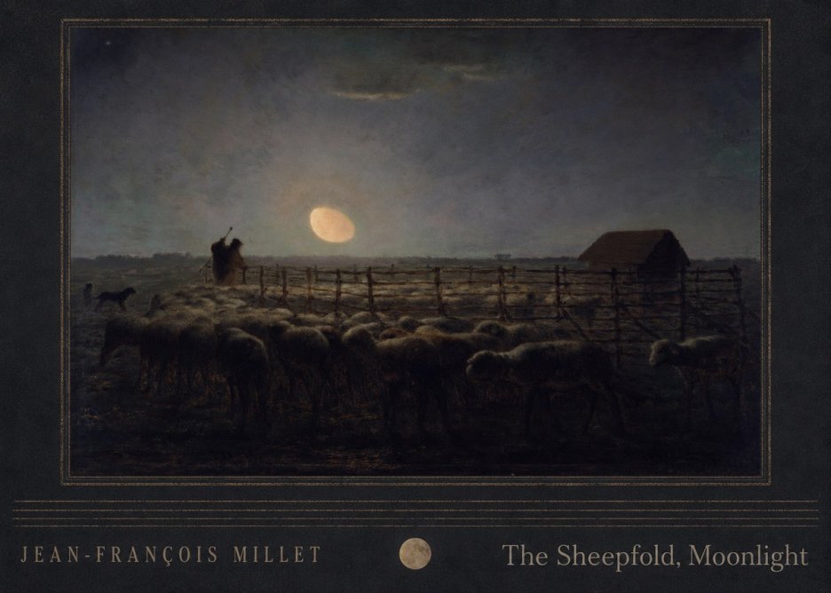 Jean-François Millet The Sheepfold, Moonlight No4 - Affiche