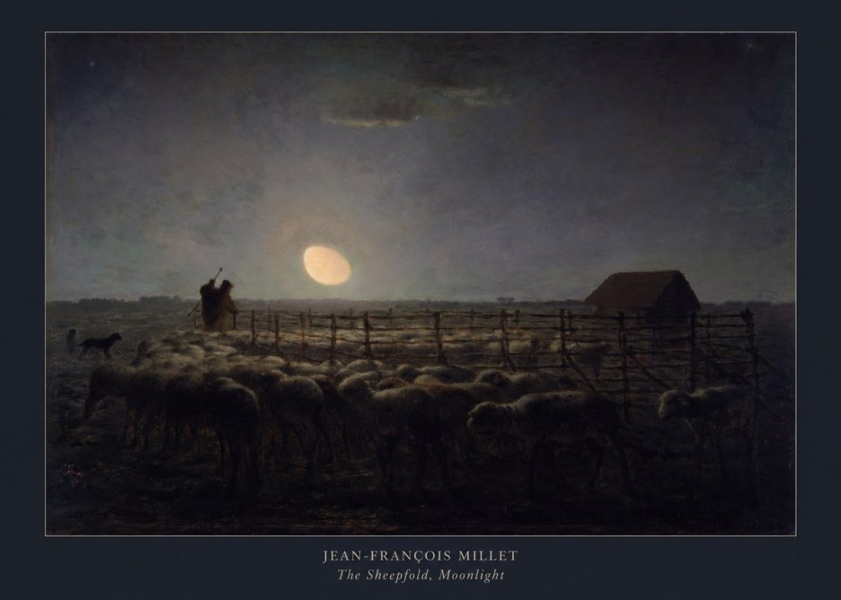 Jean-François Millet The Sheepfold, Moonlight No5 - Affiche