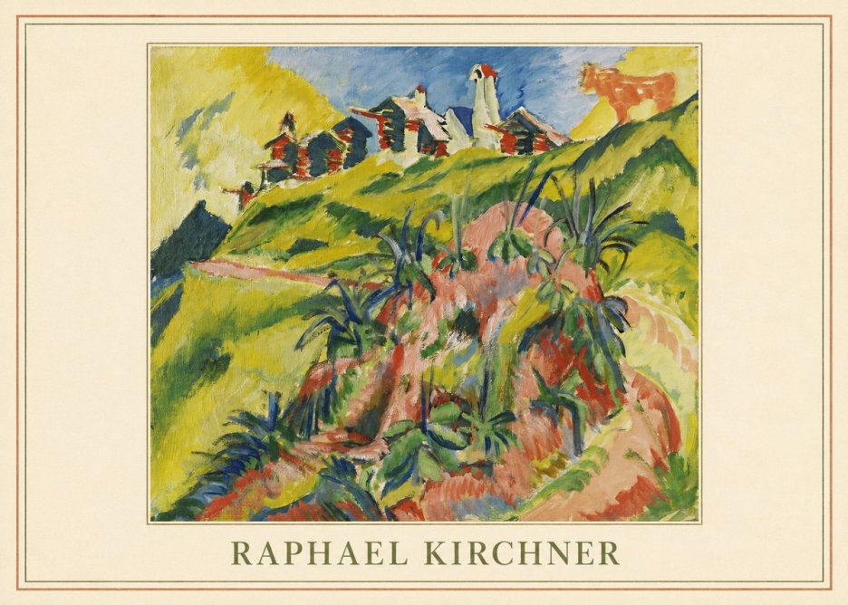 Raphael Kirchner Hillside Dwellings with Alpine Cow No4 - Affiche