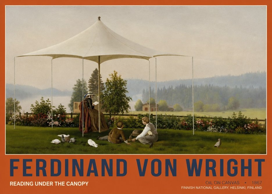 Ferdinand von Wright Reading Under the Canopy No2 - Affiche