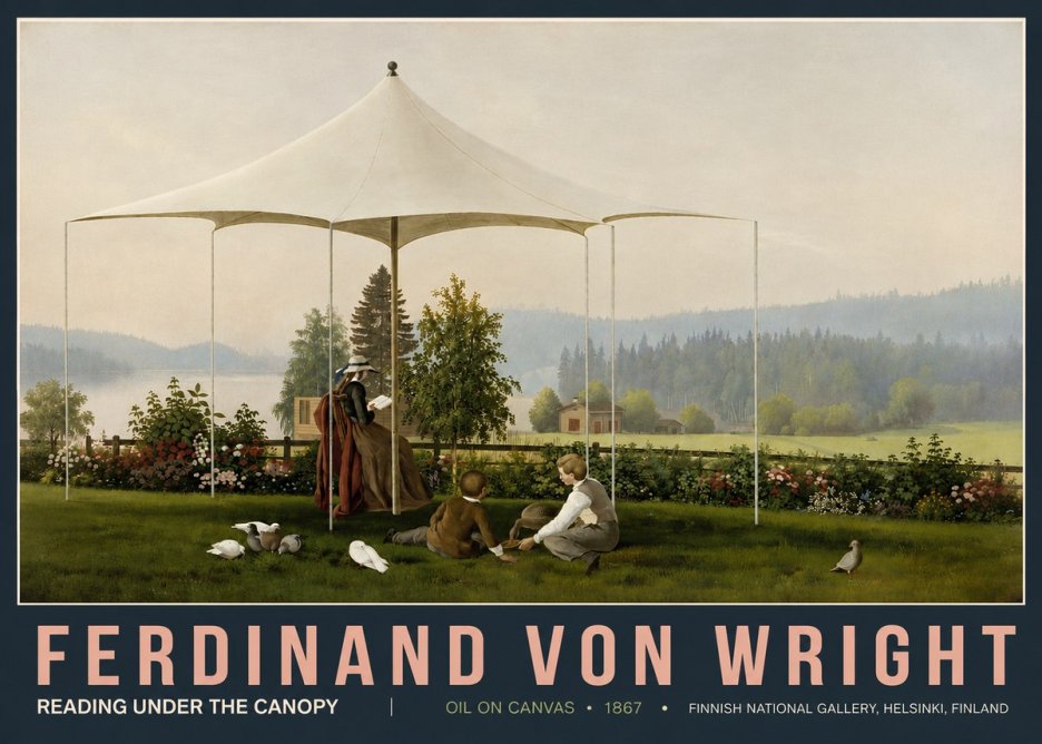 Ferdinand von Wright Reading Under the Canopy No5 - Affiche