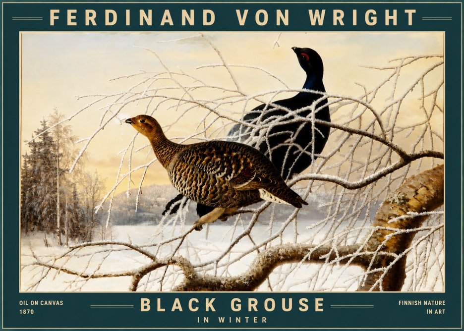 Ferdinand von Wright Black Grouse in Winter No4 - Affiche