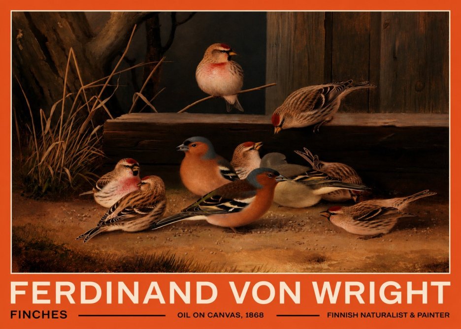 Ferdinand von Wright Finches No2 - Affiche