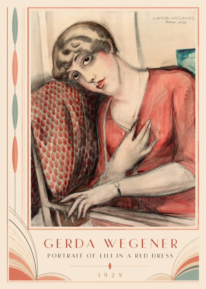 Gerda Wegener Portrait of Lili in a Red Dress No3 - Affiche