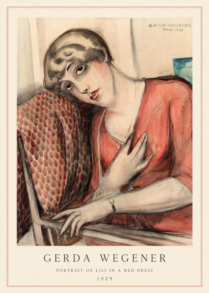 Gerda Wegener Portrait of Lili in a Red Dress No4 - Affiche